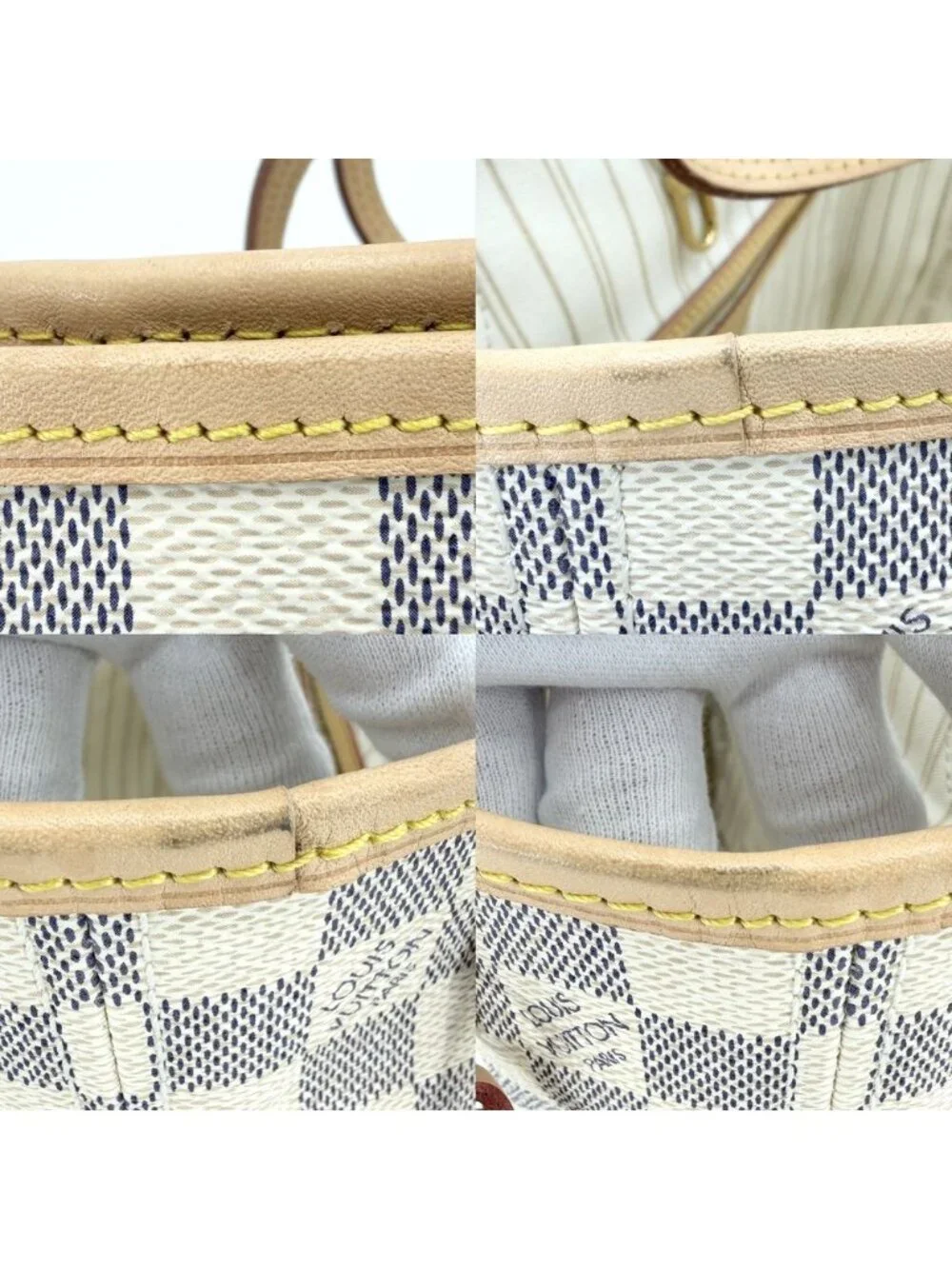Louis Vuitton Tote Neverfull PM Shoulder Bag Damier Azur Canvas White Gold
